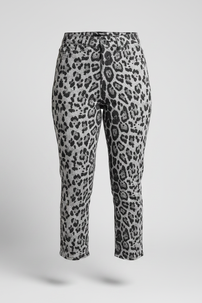 Pantalon Léopard Cropped Moulant Gris Imprimé Animal - Maille - vue 3