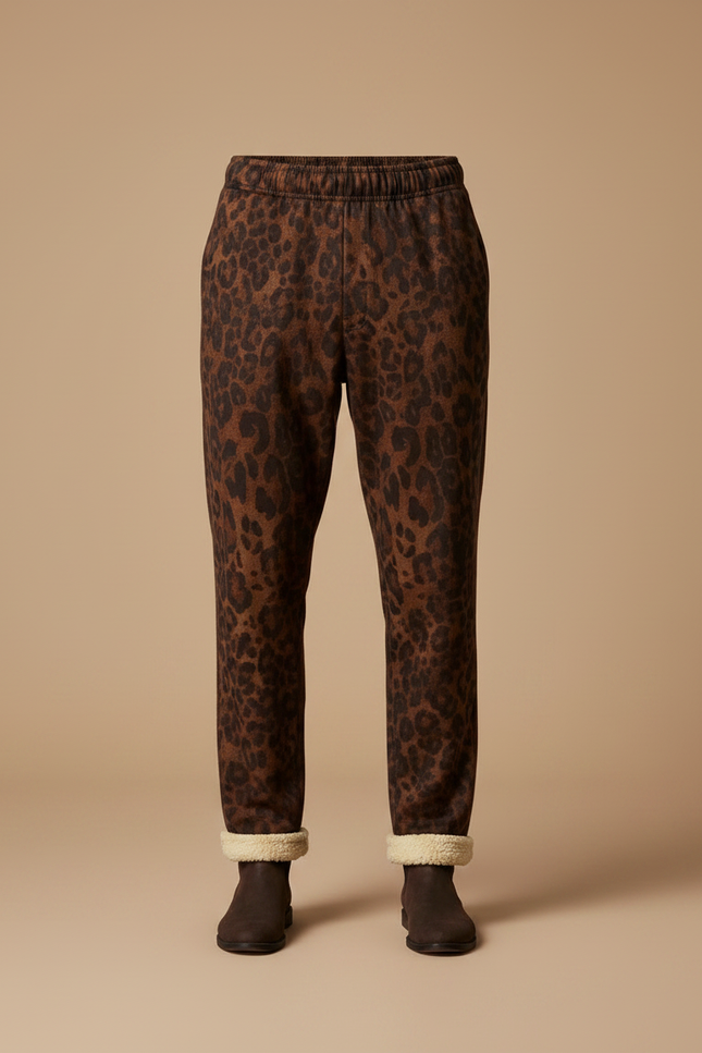 Pantalon Léopard Marron Imprimé Molleton Homme - vue 3