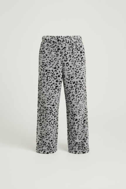 Pantalon Léopard Gris Pelucheux Ample Confortable - Imprimé Molleton - vue 3