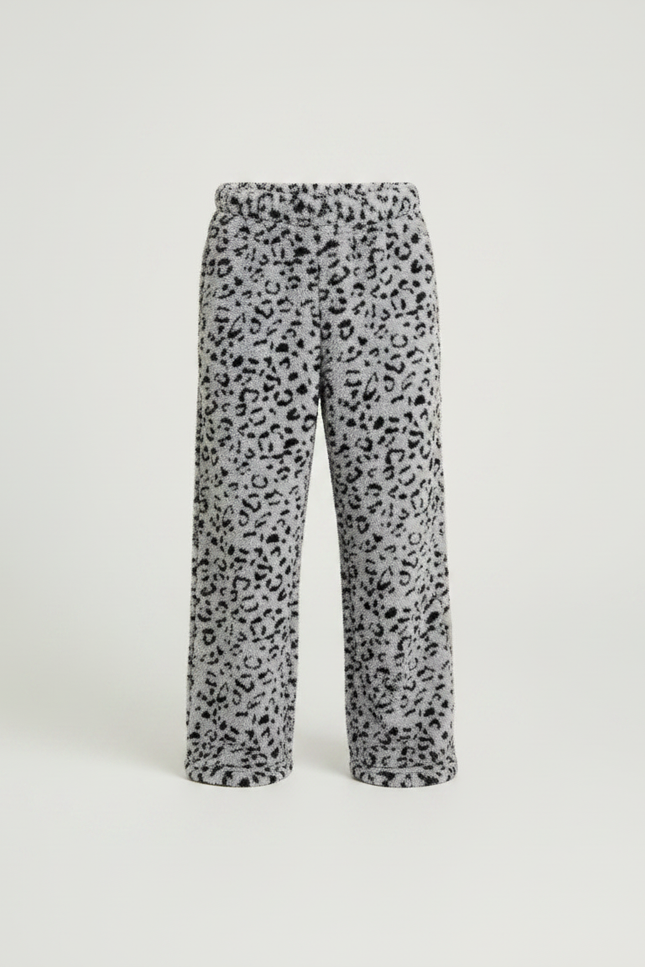 Pantalon Léopard Gris Pelucheux Ample Confortable - Imprimé Molleton - vue 3