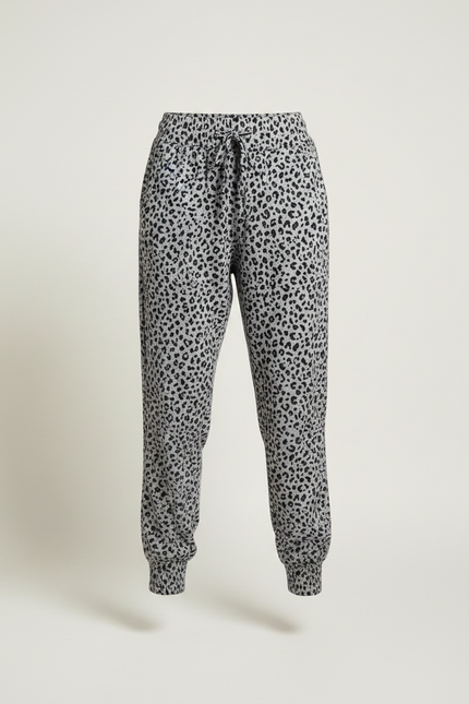 Pantalon Léopard Gris Ample Imprimé Décontracté Fluide - Molleton - vue 3