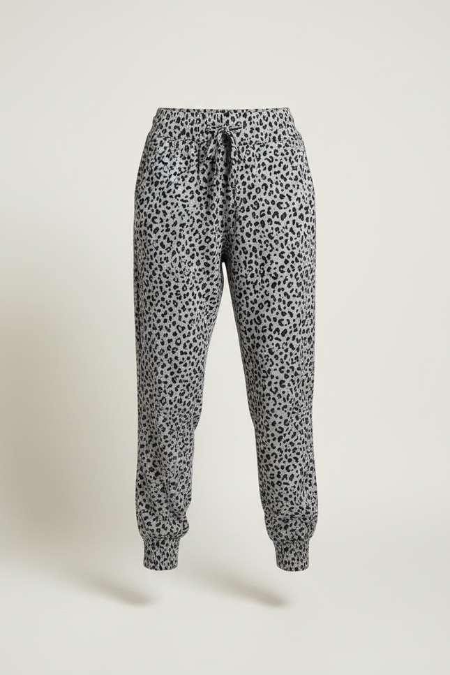 Pantalon Léopard Gris Ample Imprimé Décontracté Fluide - Molleton - vue 3