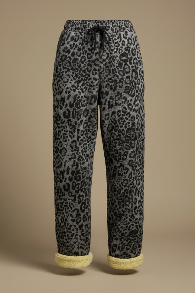 Pantalon Léopard Gris Ample Molletonné Doux - vue 3