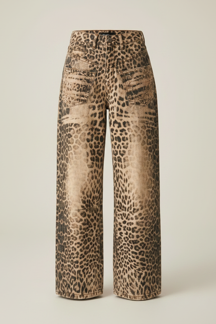 Pantalon Léopard Ample Imprimé Lavé Streetwear - Jean - vue 3
