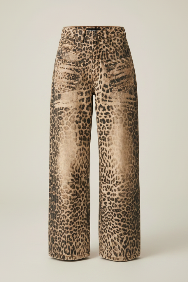 Pantalon Léopard Ample Imprimé Lavé Streetwear - Jean - vue 3