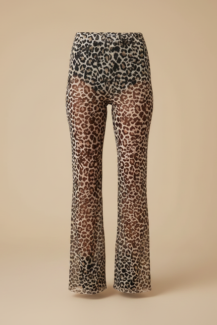 Pantalon Léopard Évasé Transparent Maille Imprimé Animal - vue 3