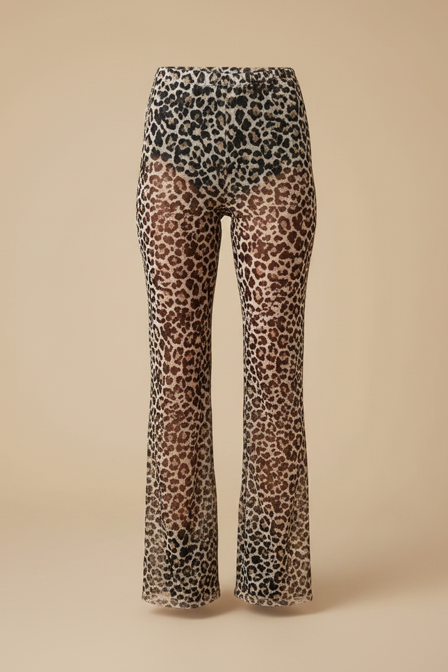 Pantalon Léopard Évasé Transparent Maille Imprimé Animal - vue 3