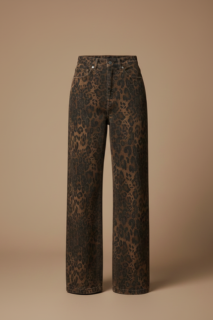 Pantalon Léopard Marron Imprimé Ample Denim Large Y2K - Jean - vue 3