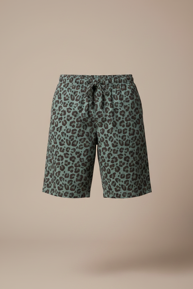 Pantalon Léopard Court Imprimé Vert Décontracté Coton - vue 3