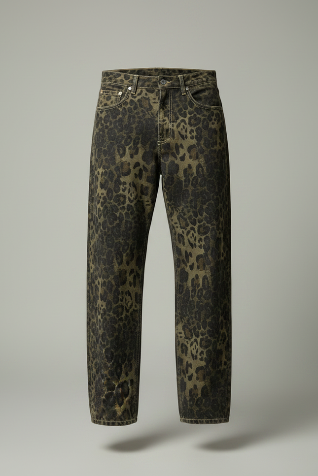 Pantalon Léopard Ample Imprimé Streetwear Délavé Homme - Jean - vue 3