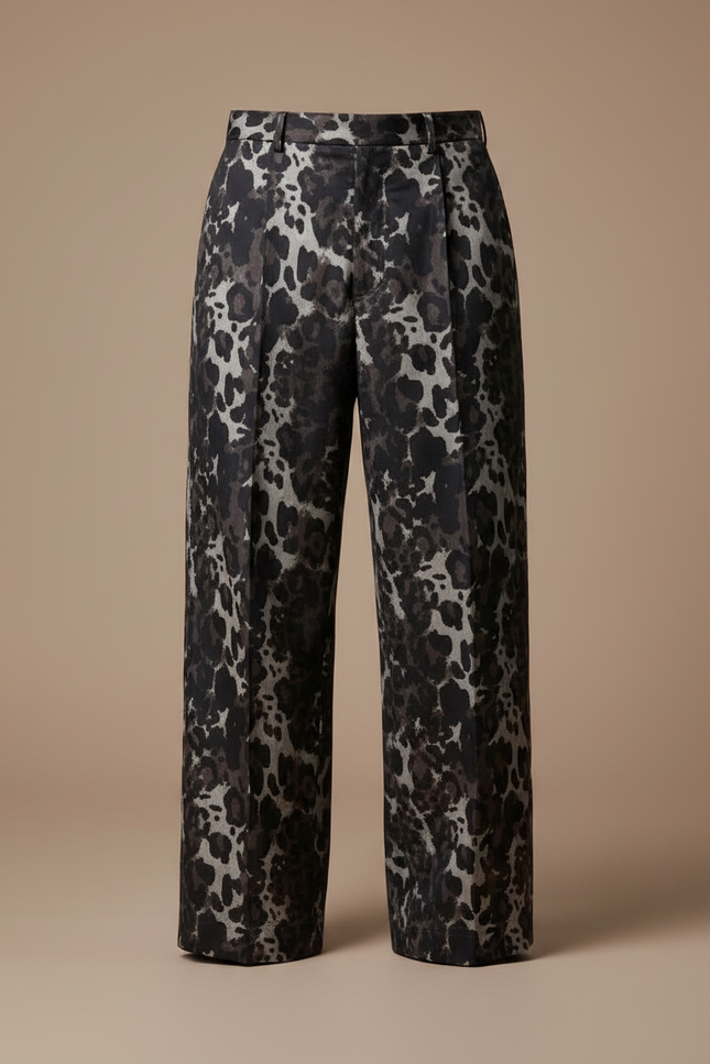 Pantalon Léopard Ample Imprimé Gris Décontracté Homme - Satin - vue 3