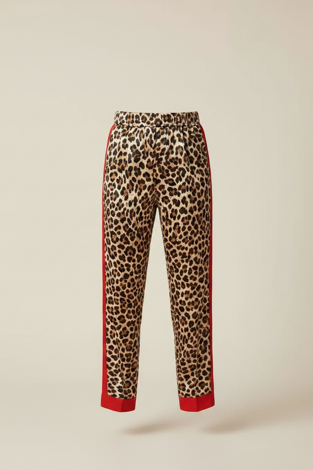 Pantalon Léopard Marron Imprimé Rouge Décontracté Enfant - Satin - vue 3