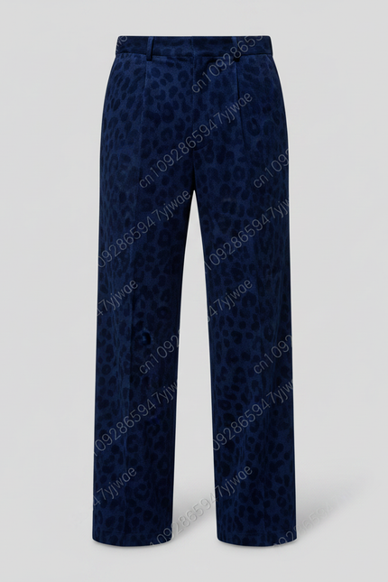 Pantalon Léopard Velours Bleu Marine Ample Décontracté - vue 3