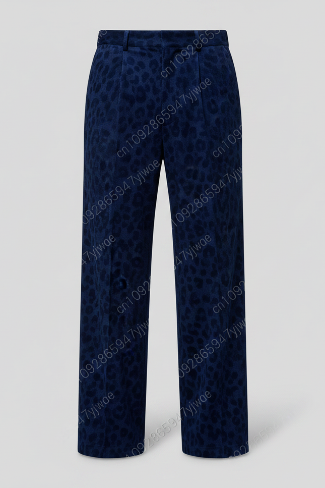 Pantalon Léopard Velours Bleu Marine Ample Décontracté - vue 3
