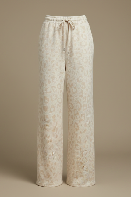 Pantalon Léopard Beige Ample Molletonné Confortable - vue 3