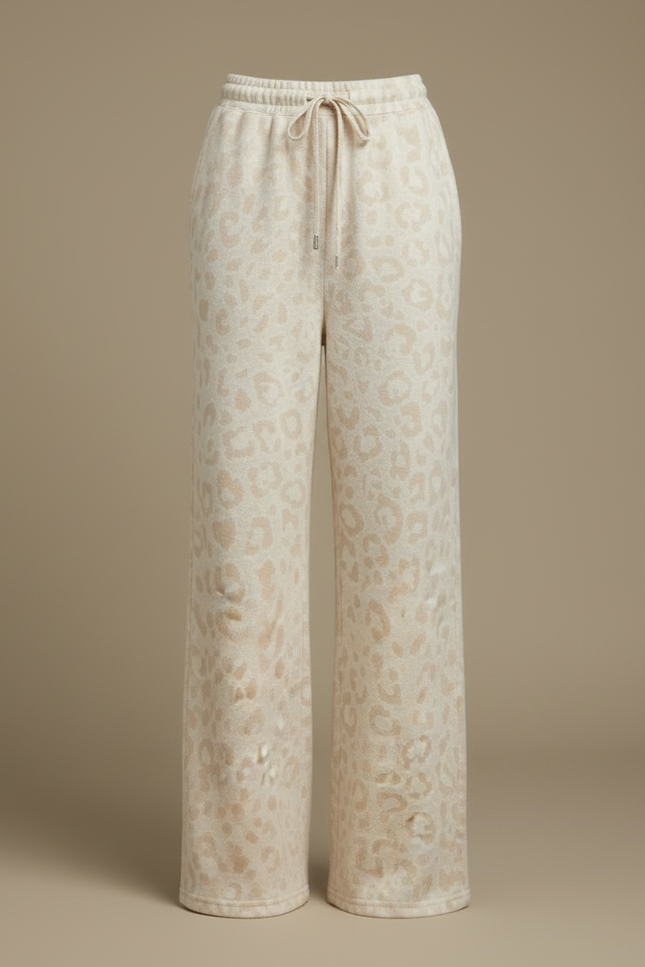 Pantalon Léopard Beige Ample Molletonné Confortable - vue 3