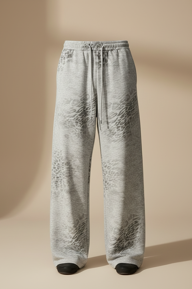 Pantalon Léopard Gris Ample Molletonné Homme Décontracté - vue 3