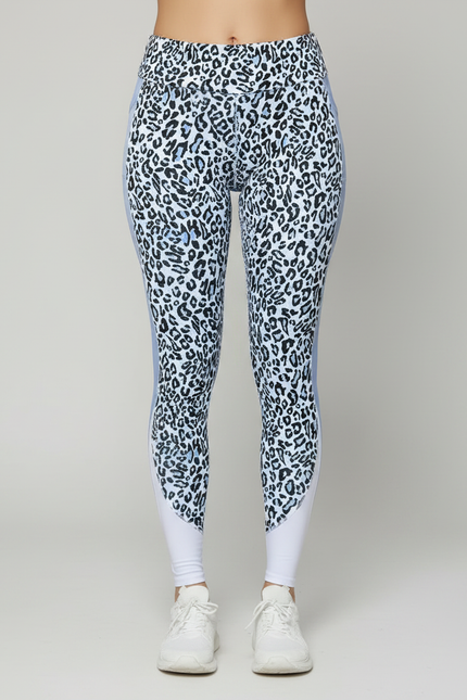 Pantalon Léopard Bleu Blanc Imprimé Sport Moulant Femme - Polyester - vue 3