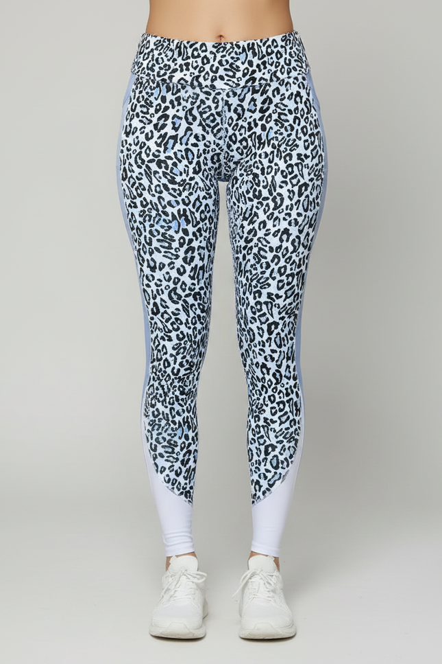 Pantalon Léopard Bleu Blanc Imprimé Sport Moulant Femme - Polyester - vue 3