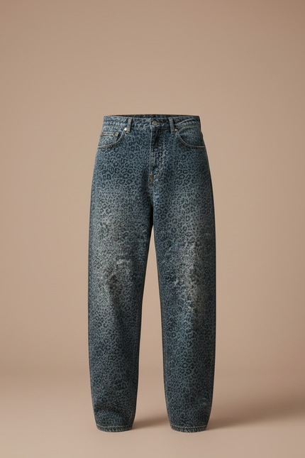 Pantalon Léopard Jean Ample Imprimé Délavé Homme - vue 3