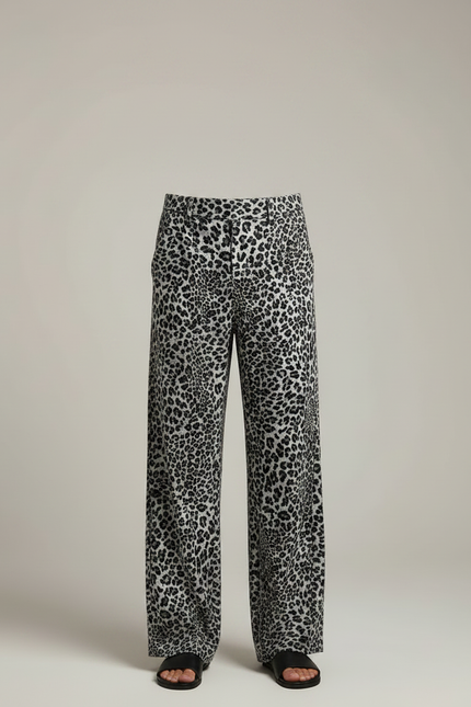 Pantalon Léopard Gris Ample Décontracté Fluide Confortable - Viscose - vue 3