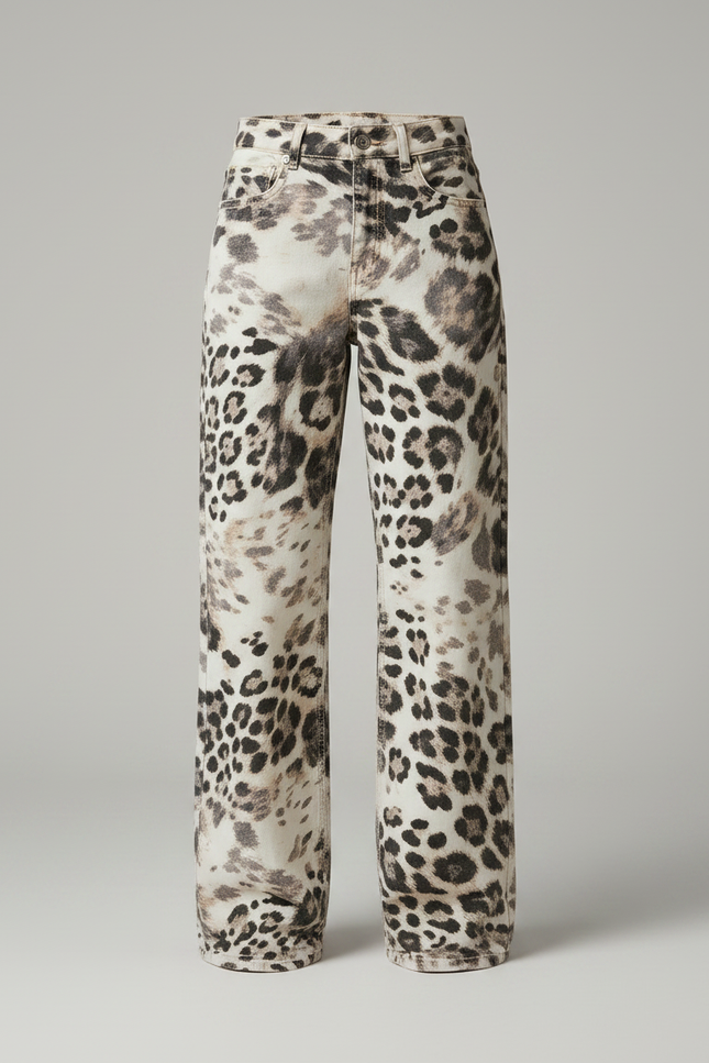 Pantalon Léopard Ample Imprimé Délavé Vintage Streetwear - Jean - vue 3