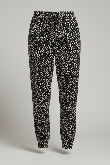 Pantalon Léopard Fluide Ample Imprimé Noir Blanc - Viscose - vue 3