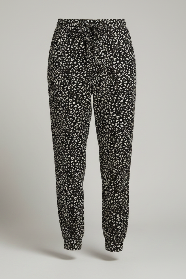 Pantalon Léopard Fluide Ample Imprimé Noir Blanc - Viscose - vue 3