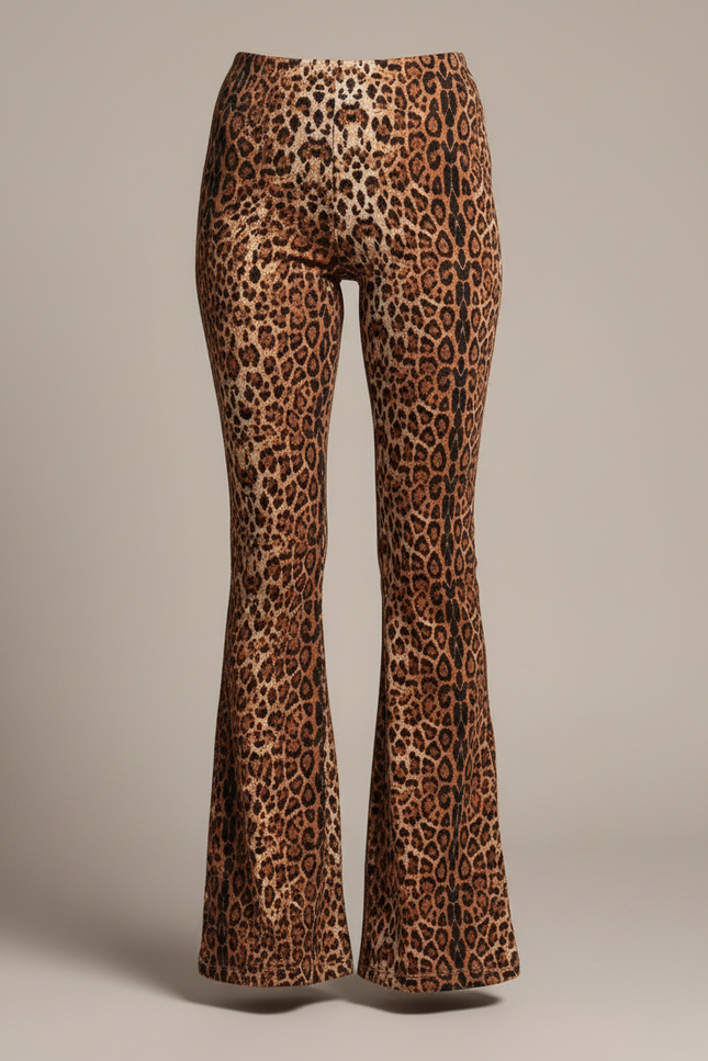 Pantalon Léopard Évasé Taille Haute Imprimé Femme - Velours - vue 3
