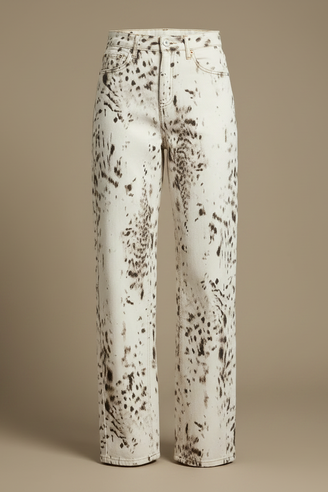 Pantalon Léopard Blanc Imprimé Ample Décontracté - Jean - vue 3