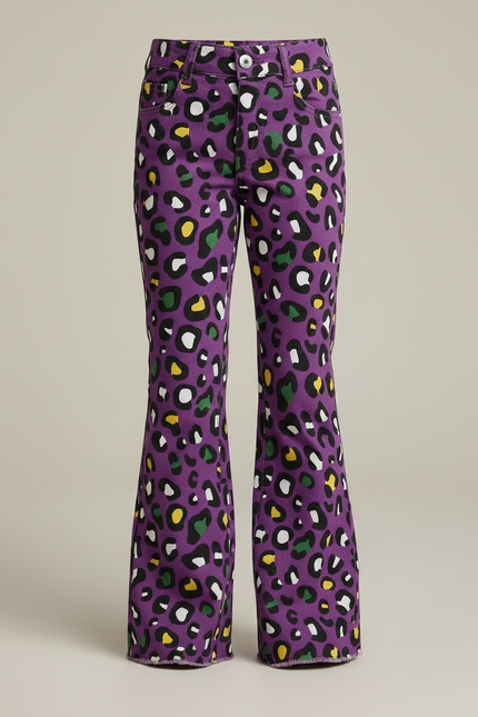 Pantalon Léopard Violet Évasé Imprimé Animal Fille - Jean - vue 3