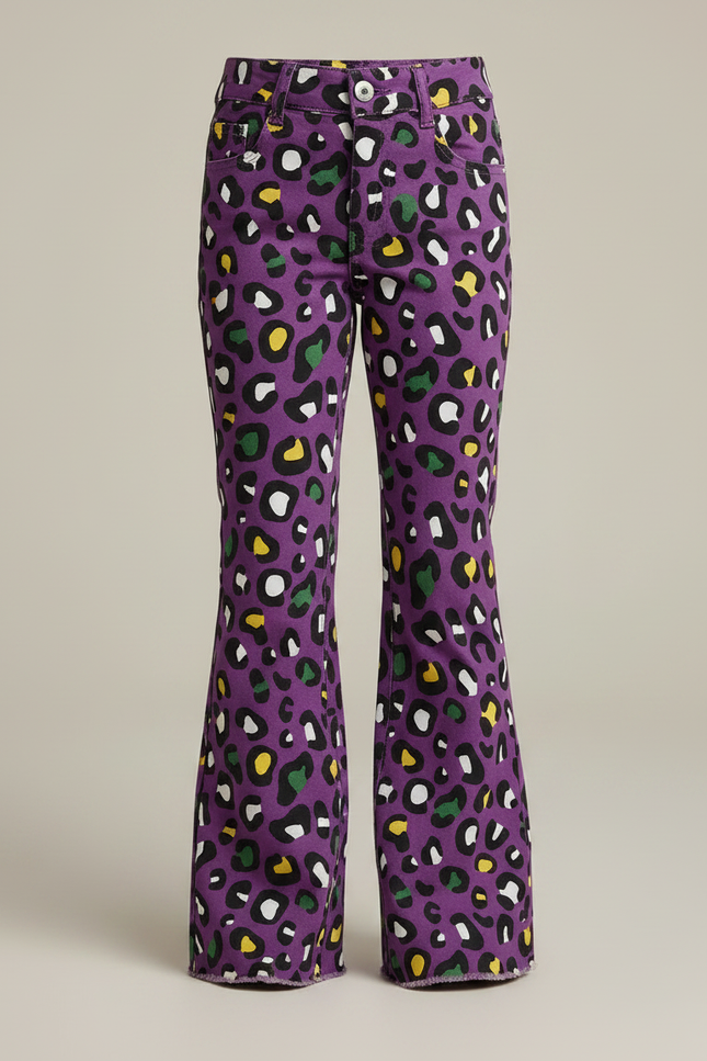 Pantalon Léopard Violet Évasé Imprimé Animal Fille - Jean - vue 3