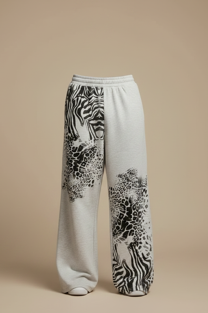 Pantalon Léopard Gris Ample Imprimé Animal Coton - Molleton - vue 3