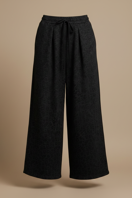 Pantalon Léopard Noir Ample Taille Haute Fluide - Molleton - vue 3