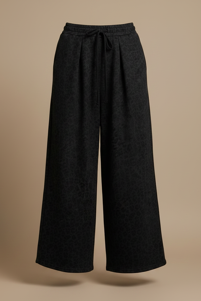 Pantalon Léopard Noir Ample Taille Haute Fluide - Molleton - vue 3