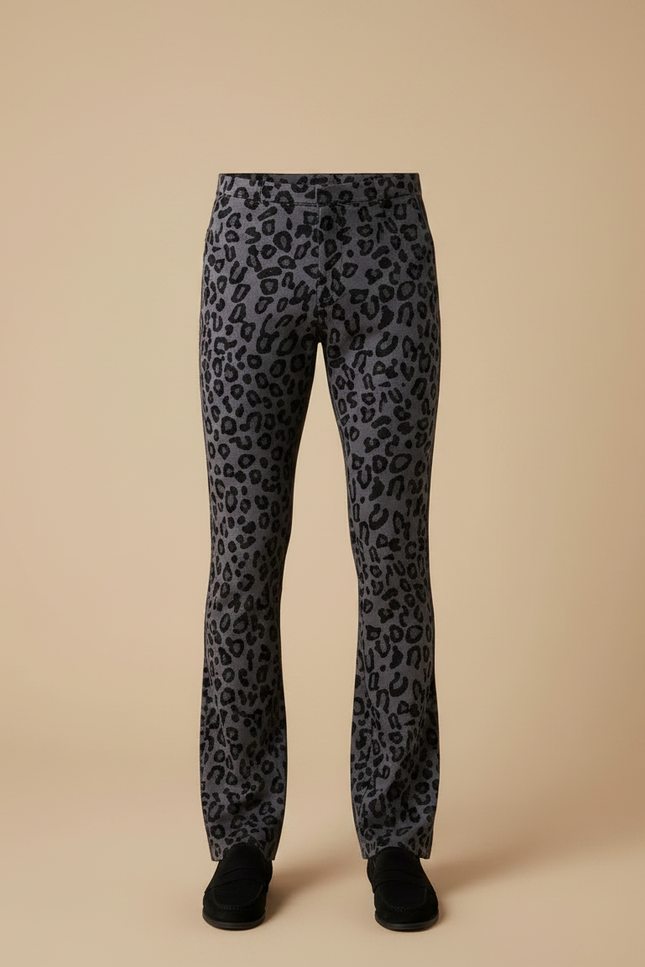 Pantalon Léopard Gris Évasé Imprimé Animal Homme - Maille - vue 3