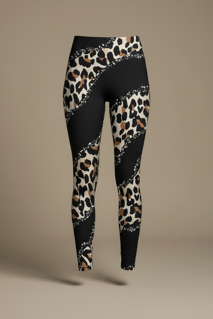 Pantalon Léopard Noir Imprimé Ajusté Confortable Femme Tendance - Maille - vue 3