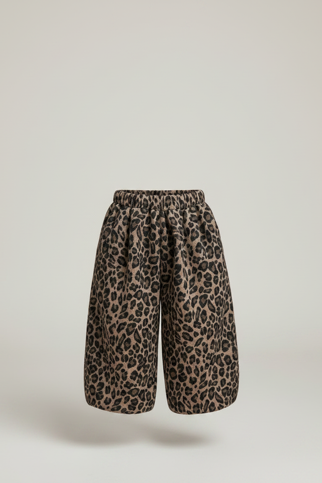 Pantalon Léopard Ample Marron Enfant Molletonné Confortable - vue 3