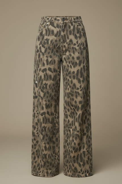 Pantalon Léopard Jean Ample Imprimé Lavé Vintage Streetwear - vue 3
