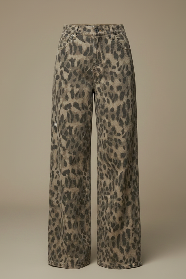 Pantalon Léopard Jean Ample Imprimé Lavé Vintage Streetwear - vue 3