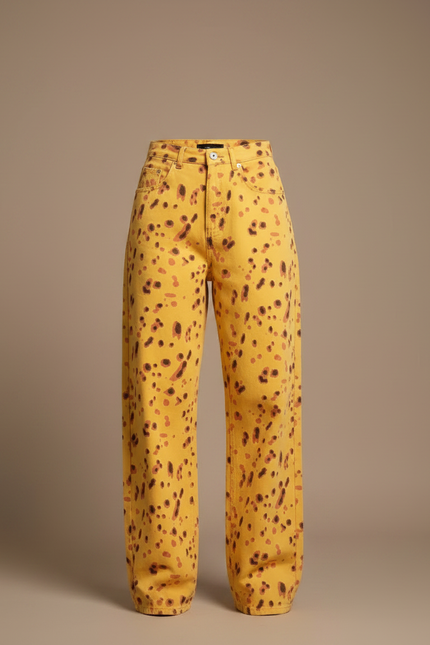 Pantalon Léopard Jaune Ample Imprimé Taches Décontracté - Jean - vue 3
