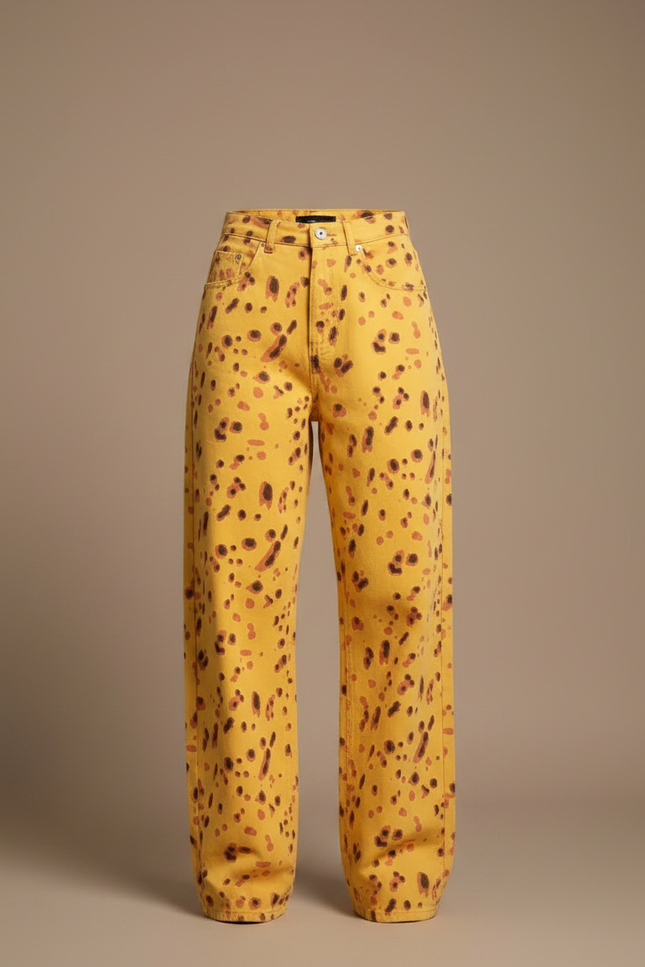Pantalon Léopard Jaune Ample Imprimé Taches Décontracté - Jean - vue 3