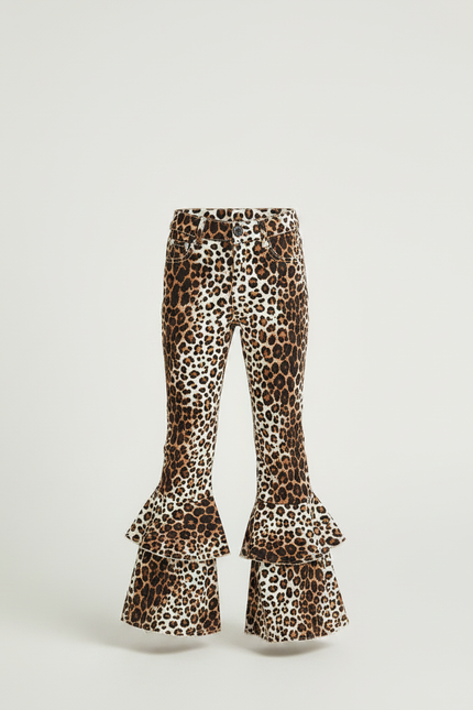 Pantalon Léopard Évasé Imprimé Volants Fille - Maille - vue 3