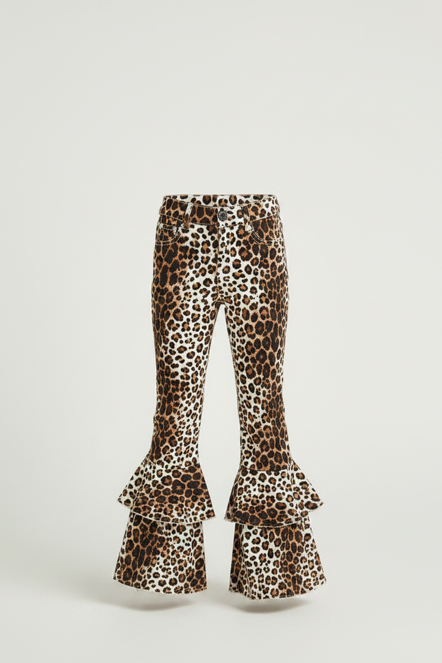 Pantalon Léopard Évasé Imprimé Volants Fille - Maille - vue 3
