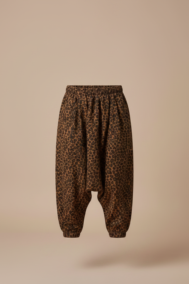 Pantalon Léopard Enfant Harem Imprimé Marron Décontracté - Molleton - vue 3
