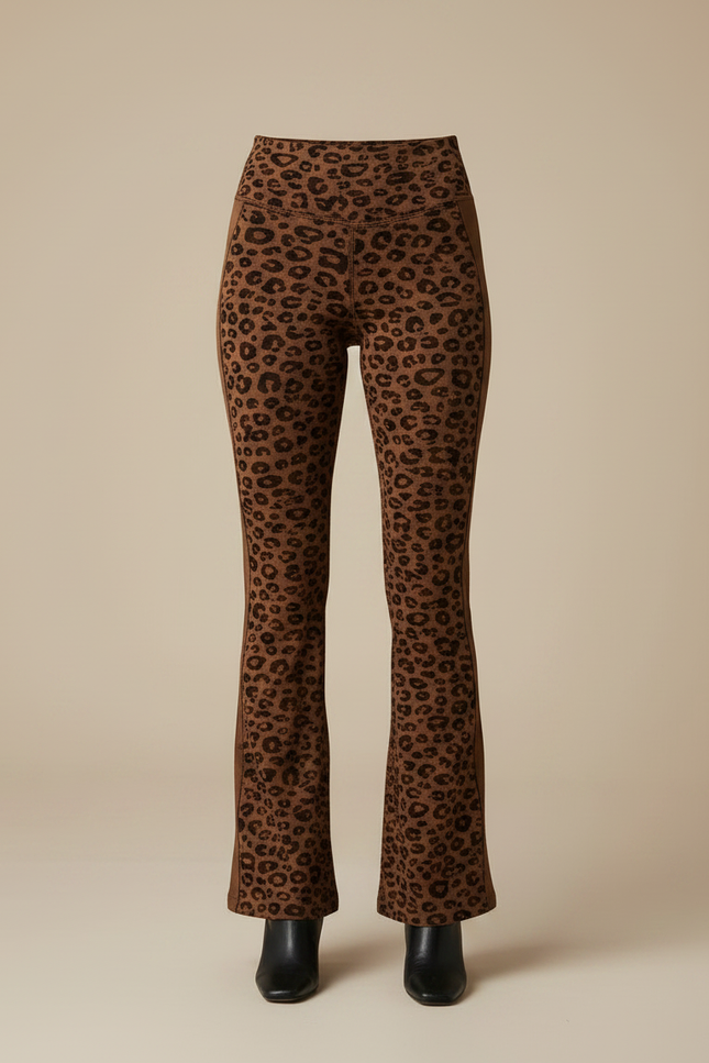 Pantalon Léopard Marron Évasé Imprimé Animal Confortable - Maille - vue 3