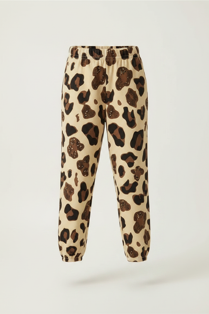 Pantalon Léopard Enfant Imprimé Marron Beige Confortable Fluide - Molleton - vue 3