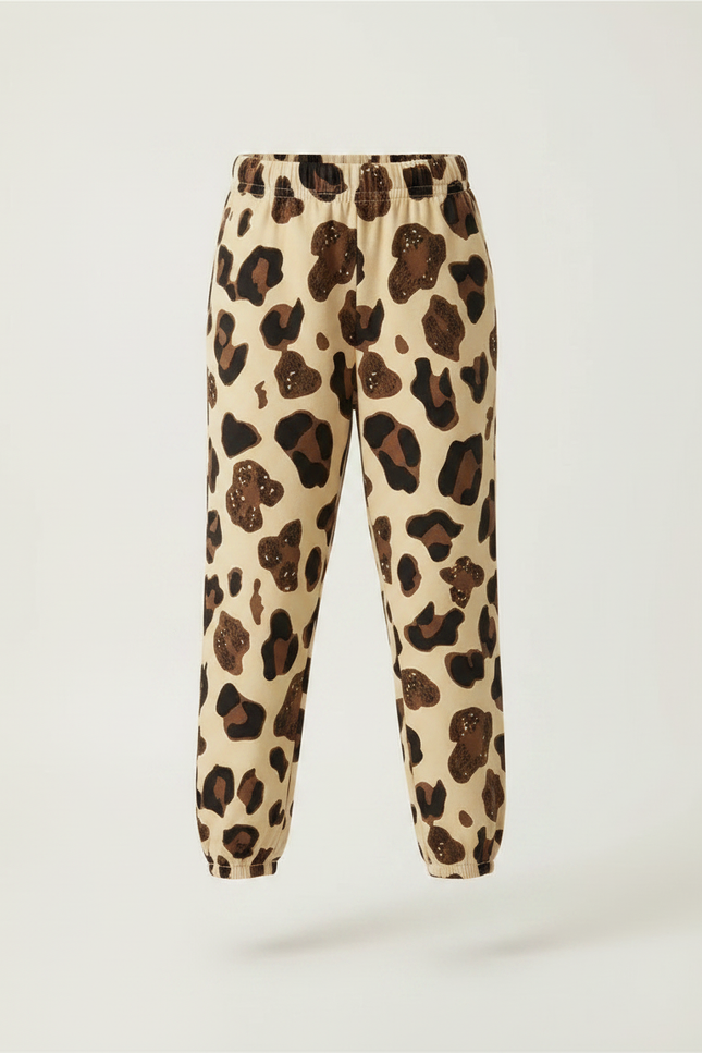 Pantalon Léopard Enfant Imprimé Marron Beige Confortable Fluide - Molleton - vue 3