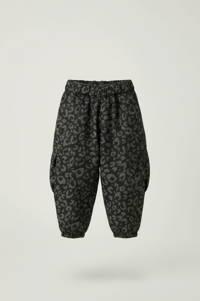 Pantalon Léopard Enfant Ample Molletonné Gris Imprimé - vue 3