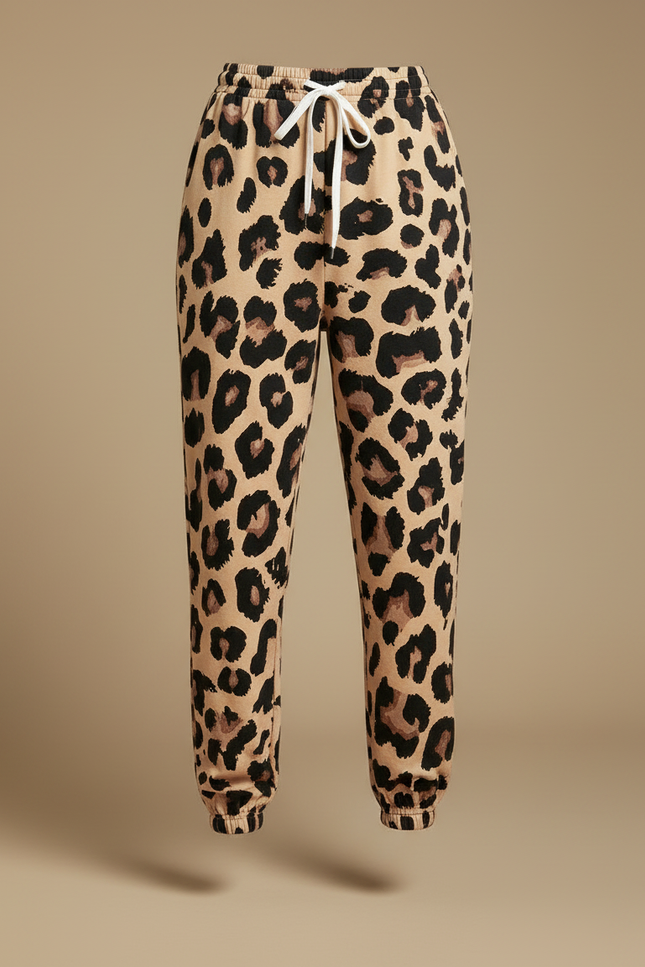Pantalon Léopard Beige Ample Imprimé Décontracté Femme - Molleton - vue 3